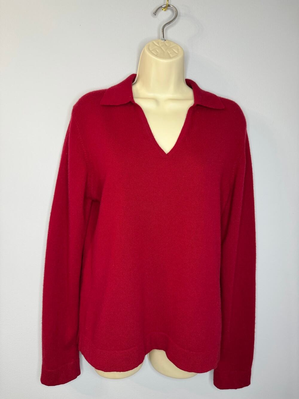 GENEVA Cashmere Sweater Women Red Collar Polo Pullover Luxury Sz XL